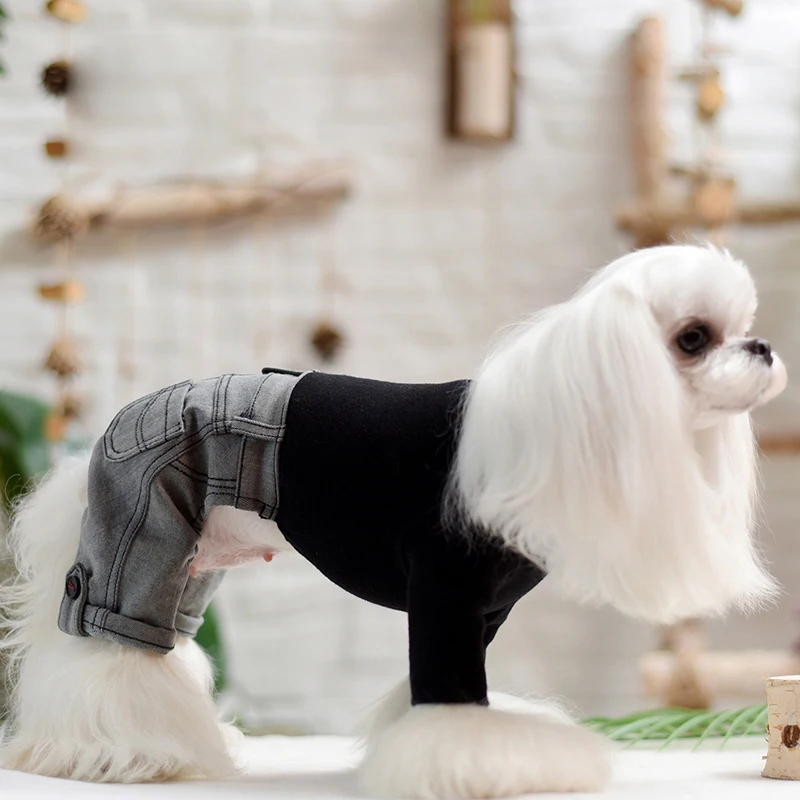

Dog Clothes Denim Knitted Jumpsuit Four-legged Bottoming Shirt Puppy Clothes