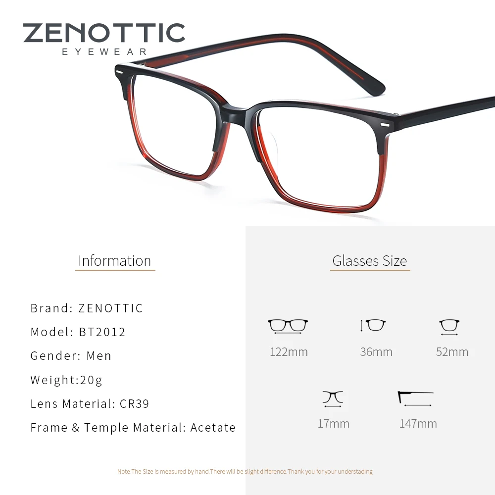 ZENOTTIC, мужские очки, оправа, квадратная, близорукость, дальнозоркость, очки, ацетат, оправа, очки, Корея,, очки BT2012