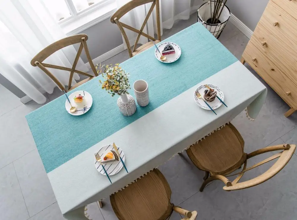 Новая двухцветная декоративная льняная скатерть с кисточкой Водонепроницаемая