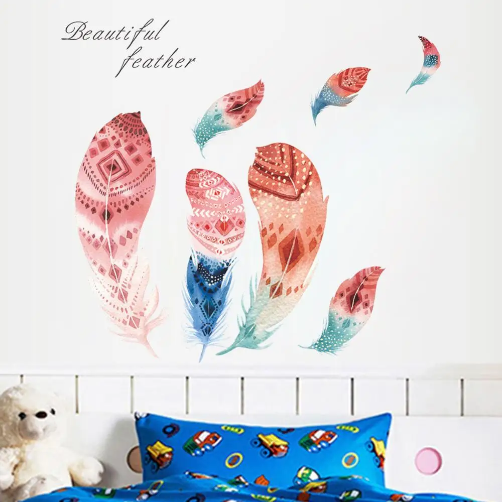INS DIY Творческий перо Wall Art Стикеры Детские Спальня оконные наклейки украшения