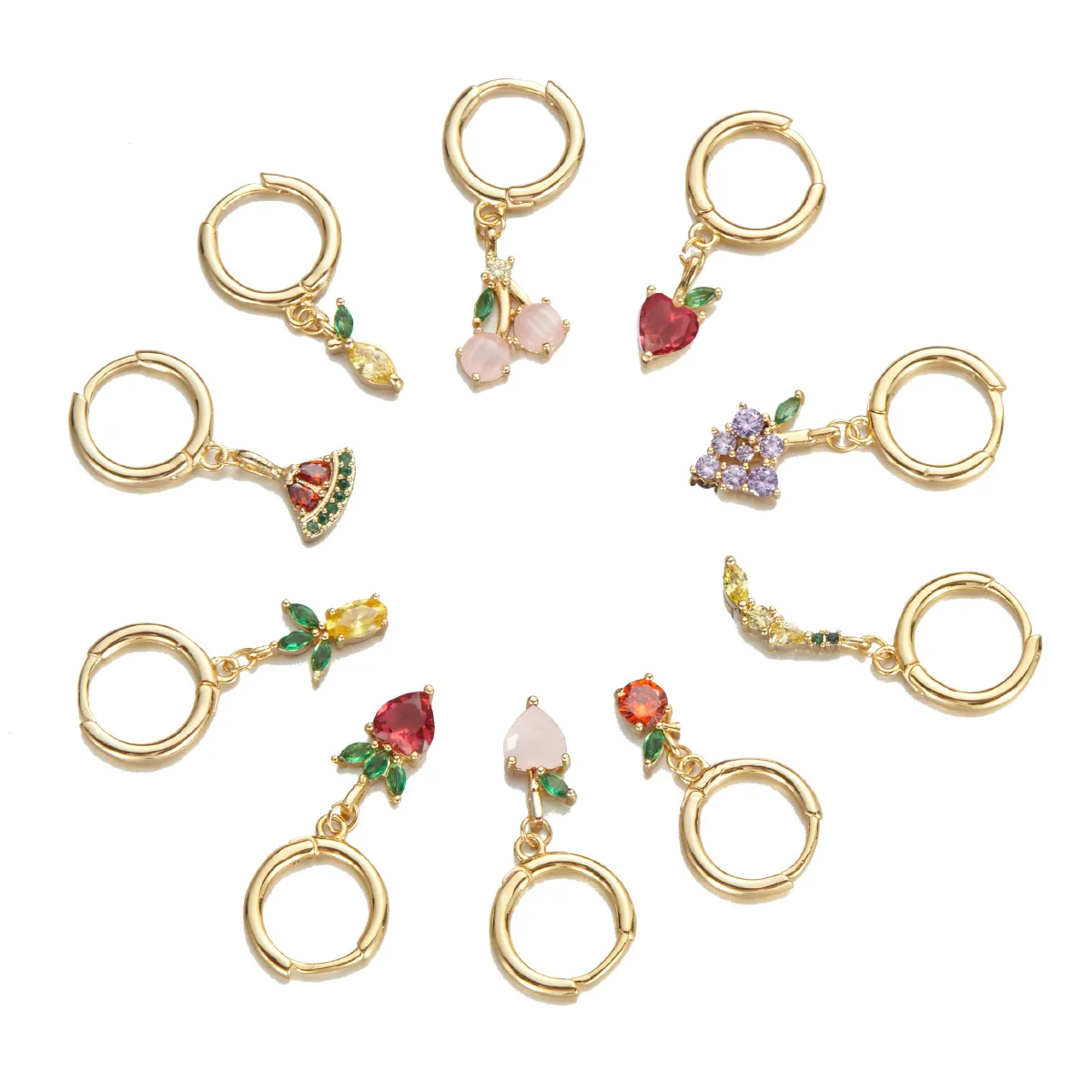 

Fashion Copper Inlaid Zircon Sweet Summer Fruit Series Hoop Huggie Earrings Elegant Brilliant Crystal Earrings Jewelry