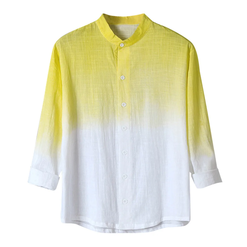 

Summer Mens Cool Thin Breathable Lapel Collar Hanging Dyed Gradient Cotton Shirt L-4XL Mens Shirts Casual Slim Fit 10.4