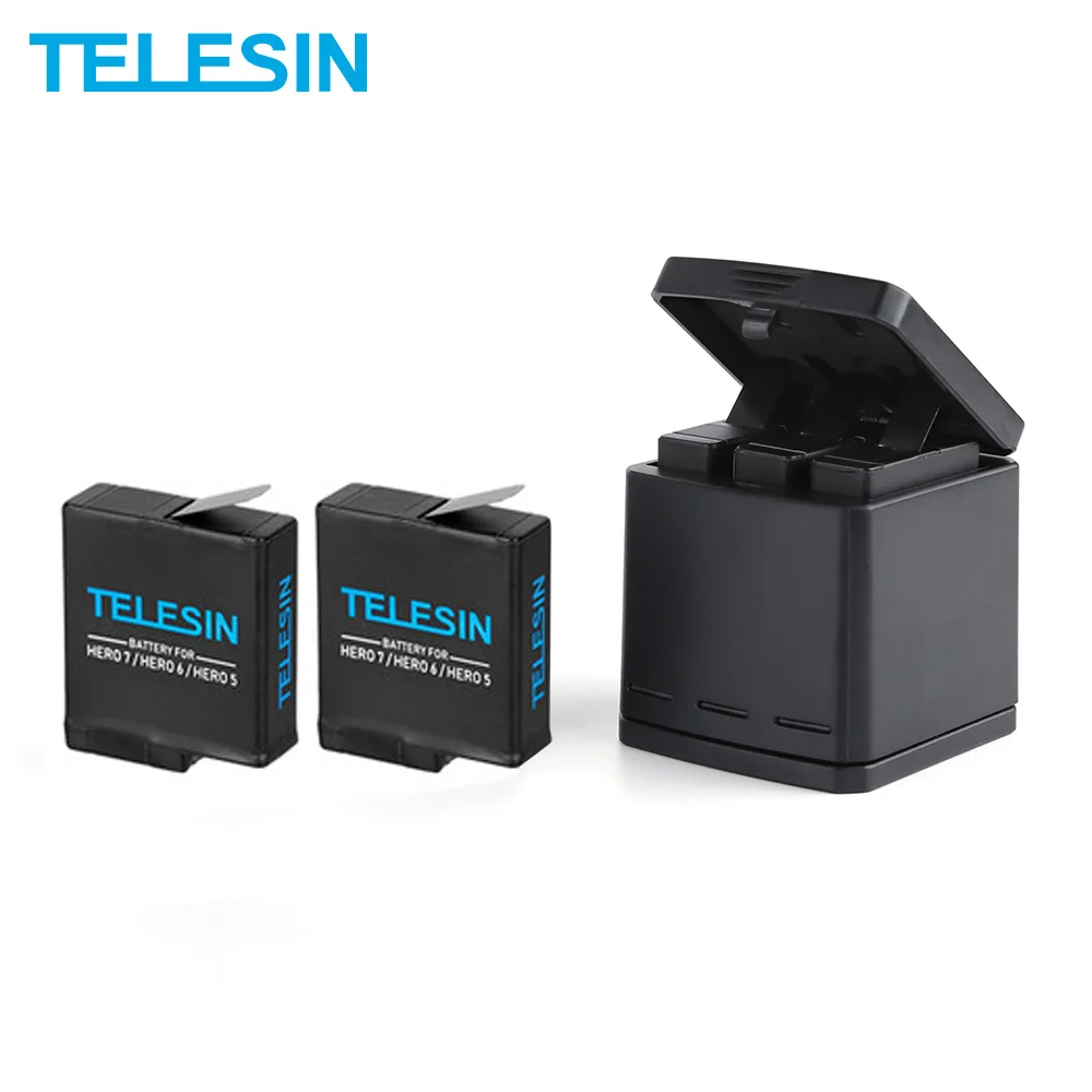 TELESIN 3 Way Батарея Зарядное устройство и 2 Батарея комплект зарядным устройством с заменой Батарея для GoPro Hero 5 Black герой 6 черного цвета 7 8 черный
