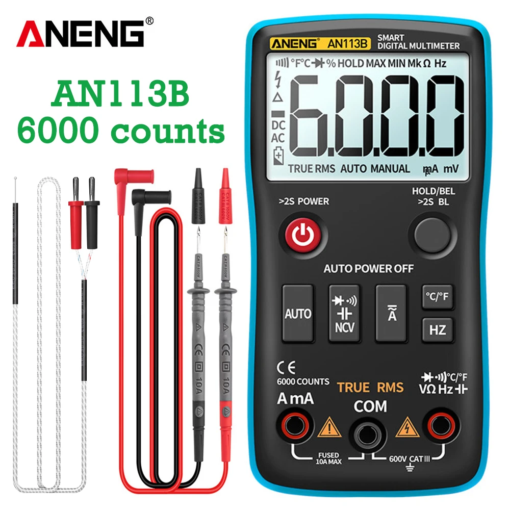 ANENG AN113B Digital Multimeter True RMS with Temperature Tester 6000 Counts Auto-Ranging AC/DC Transistor Voltage Meter | Инструменты