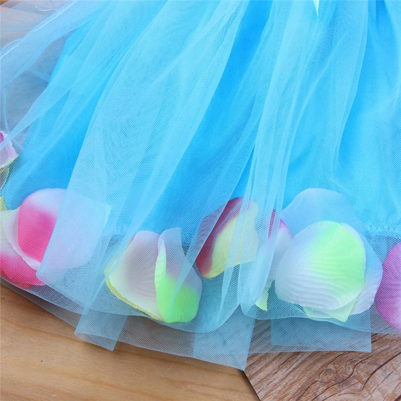 Фатиновое платье для девочек без рукавов с круглым вырезом бантом и лепестками