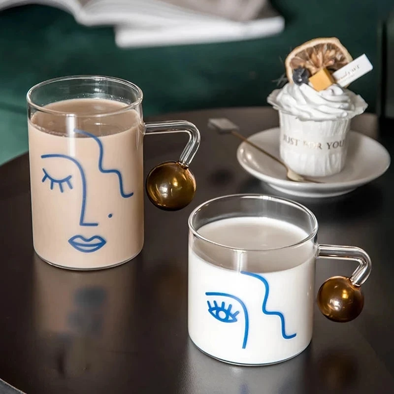 

280/400ml Portrait Pattern Glass Mug Creative Handgrip Mugs For Milk Coffee Beer Water Home Office Teacup Cups Couple 2021 New