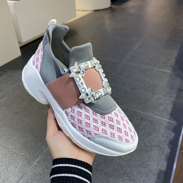 

Crystal Women Flats Shoes Luxury Brand Ladies Running Rhinestone Square Buckle Flat Shoes Woman Sneakers