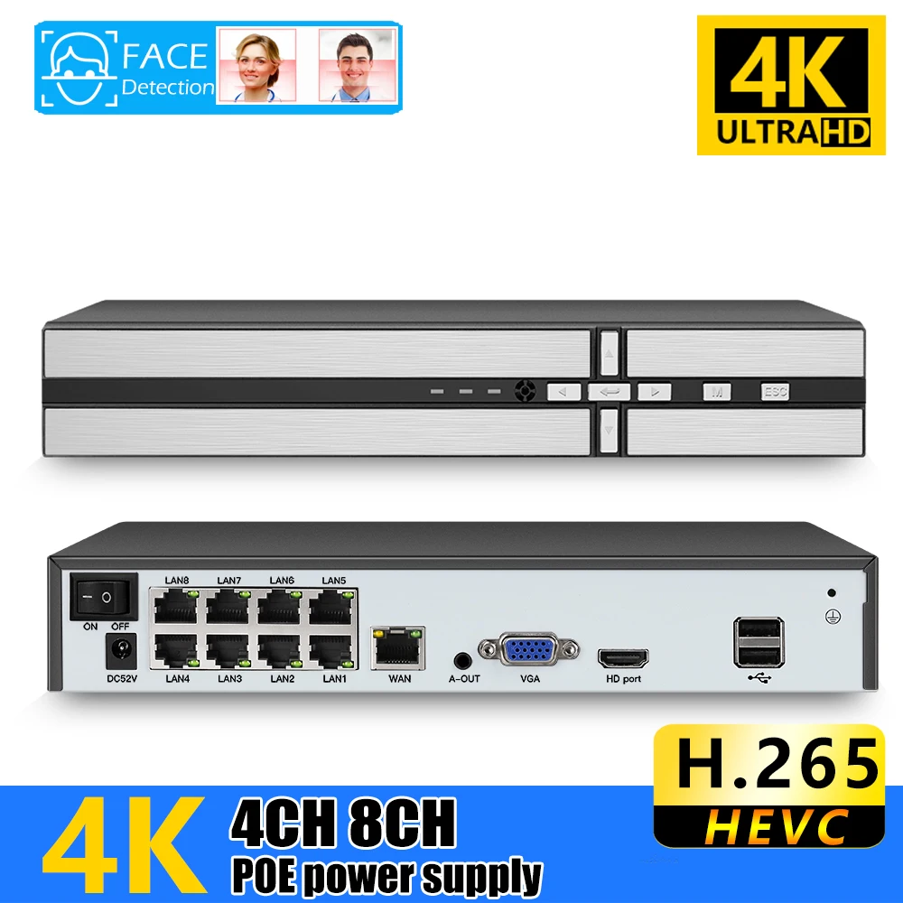 Камера видеонаблюдения 4K NVR с функцией распознавания лица Ip-Регистратор для