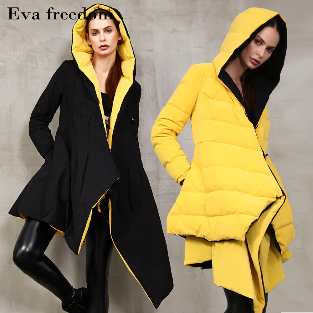Glossy double-sided jacket girls 2021 winter women's irregular design sense down jacket women fashion