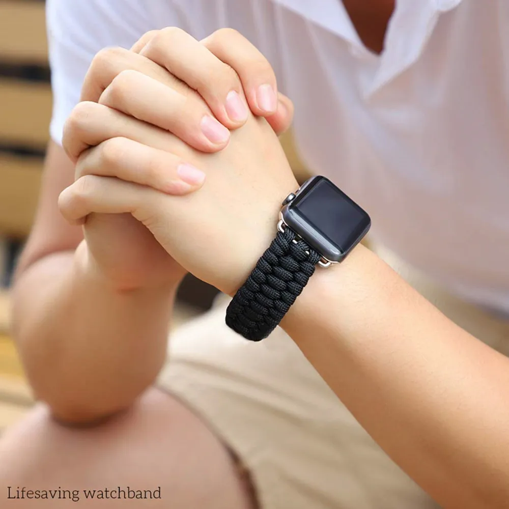 

Outdoors Survival Rope strap For Apple watch band 44 mm 40mm 42mm 38mm Leather iWatch Bracelet for Apple watch series 5 4 3 44mm