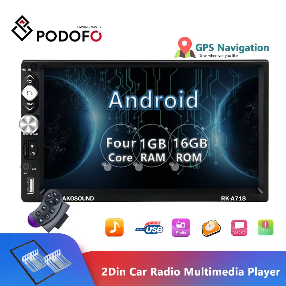 Podofo 2din Andriod автомобильный мультимедийный плеер GPS Bluetooth Wi-Fi FM MirrorLink 7 ''2Din автомобильное аудио-Радио Стерео Авторадио MP5 плеер