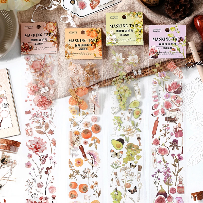 

60*350MM Fruit Floral PET Tapes Fashion Style Stickers Scrapbooking Label Diary Students Stationery Album Cell Cover DIY