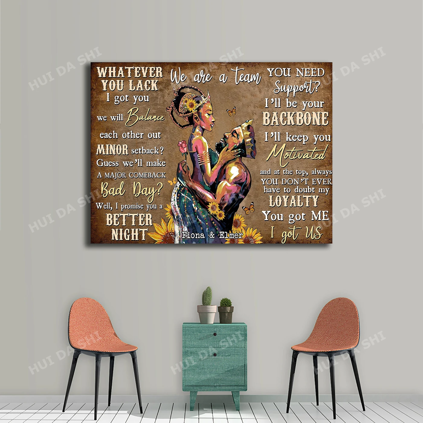 Черная парная Настенная картина мы команда черная холст Королева король