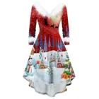 Женское Асимметричное Платье с принтом Санта Клауса, винтажное платье из искусственного плюша с длинным рукавом и V-образным вырезом