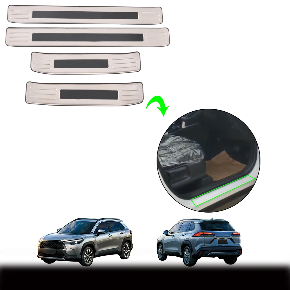 

Car Accessories Sliver Car Door Sill Outer Door Scuff Plate Threshold Plate Sticker Panel Cover For Toyota Corolla Cross 2020