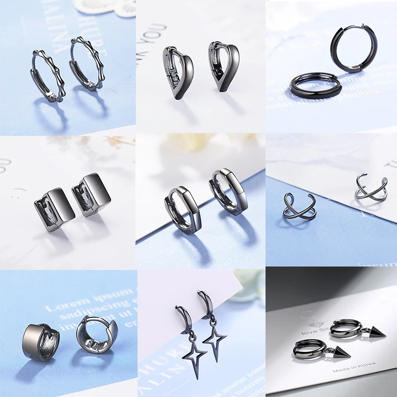 

INZATT Real 925 Sterling Silver Zircon Round Hoop Huggies Earrings For Fashion Women Hiphop Fine Jewelry Minimalist Accessories