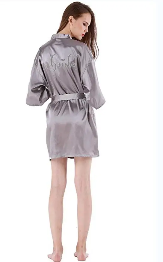 silver bride robe satin bridal getting ready wedding gift team bridesmaid sister in law mother groom kimono robes | Женская одежда