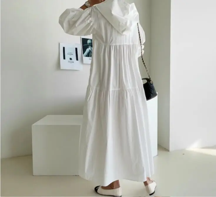 

2021 Autumn New Casual Lantern Sleeve Hooded Loose Ladies Long Dress Fashionable Loose Hedging Women's Dress