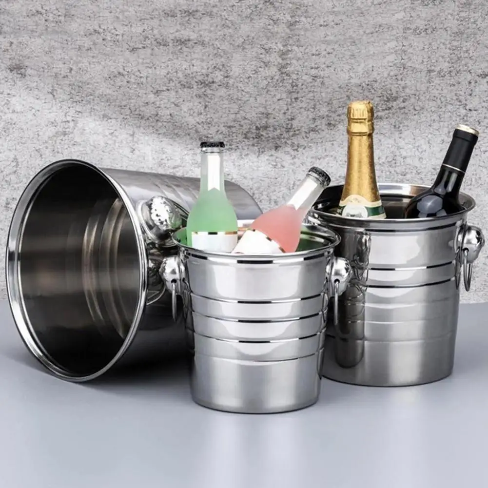 

Summer Beer Drinks Ice Bucket With Handle Stainless Steel Cool Down Whiskey Cocktail Bucket Party Kitchen Tool Wine Ice Bucket