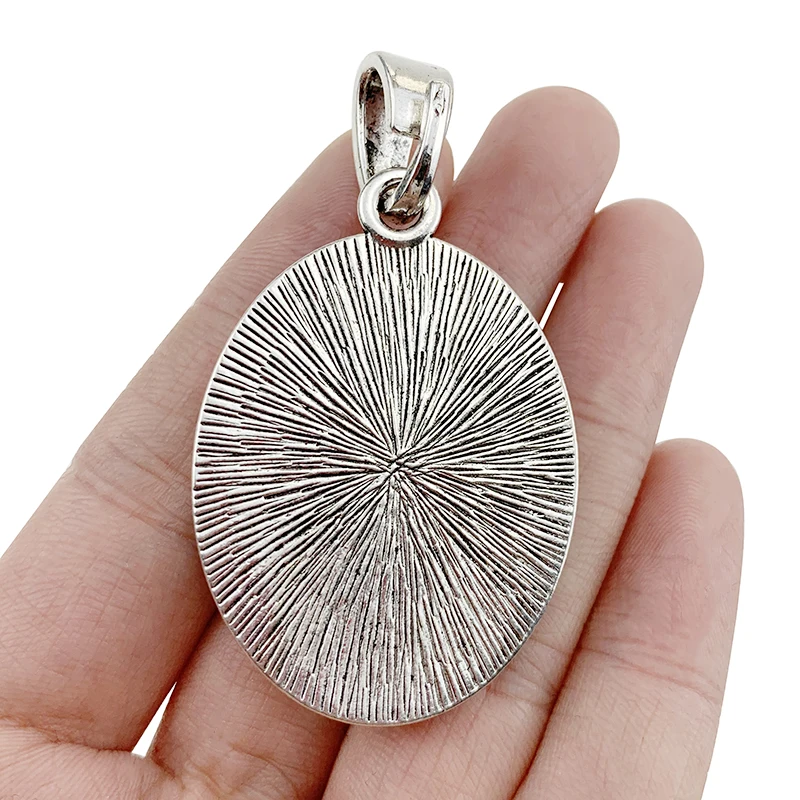 

2 x Antique Silver Color Oval Shape Faux Turquoise Charms Pendants for Necklace Jewellery Making Accessories 60x33mm