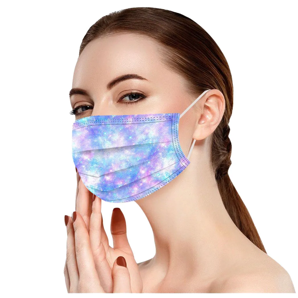 

50pc Adult Masks Tie-dye Gradient Printed Face Mask Three-layer Filter Dust-proof Disposable Mask Face Cover Mascarilla Mascarar