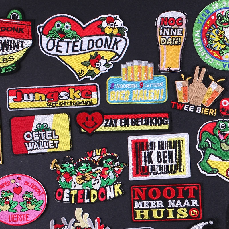 

Oeteldonk Emblem Beer Frog Carnival for Netherland Iron on Letter Patches on Clothes Stripes Embroidered Patches for Dress DIY G