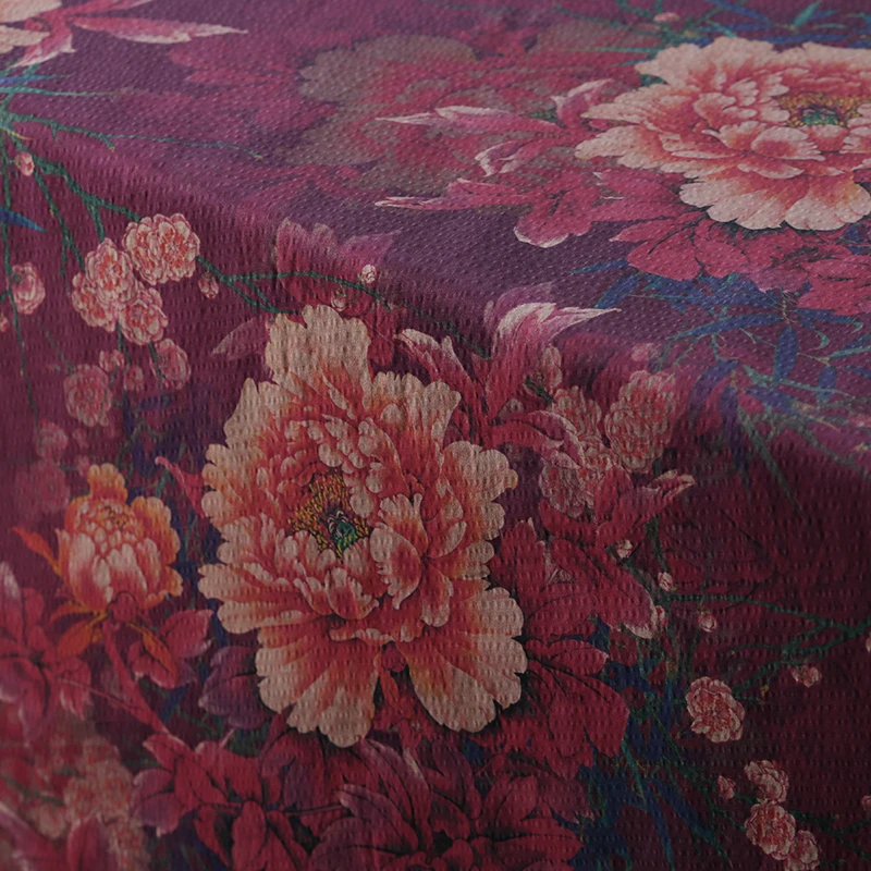 Пион цифровая печать 100% тяжелый шелк атласная ткань для женщин платье Cheongsam Gambiered