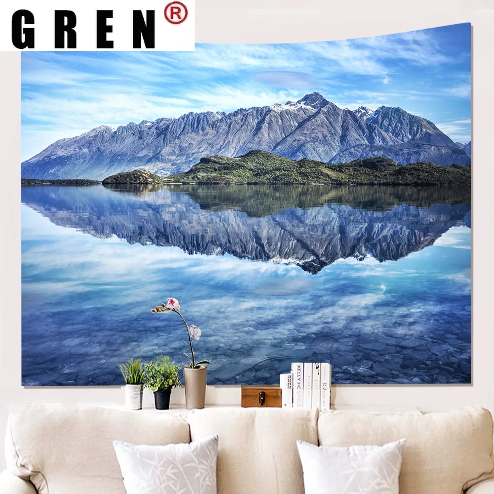 

GREN Lake Snow Mountain гобелен с пейзажем подвесное покрытие коврики тканевый Пляжный коврик одеяло искусство спальня гостиная дом