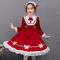 childrens lolita princess dress girl dress long sleeve autumn winter kids dress butterfly red lolita suspender dresses