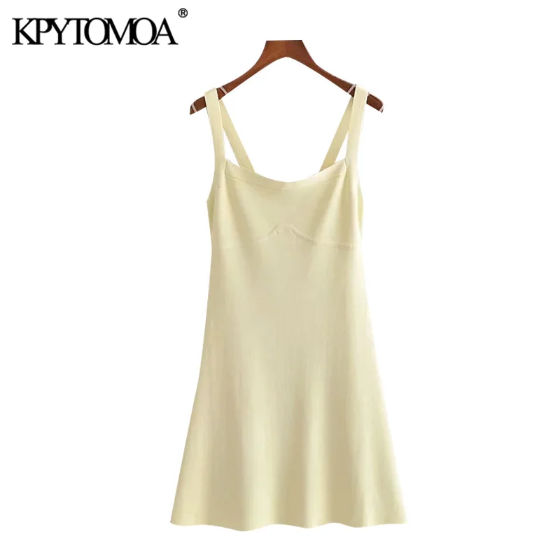 

Женское вязаное мини-платье KPYTOMOA, винтажное платье на тонких бретелях без рукавов с открытой спиной, 2021