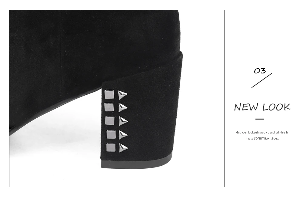 SOPHITINA Brand Boots Woman Handmade Round Toe Square High Heel Winter Boots Kid Suede Knee High Wool Fur Shoes SC206
