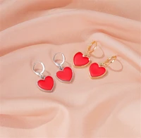 retro creative red small heart earrings 2021 new summer simple ear jewelry