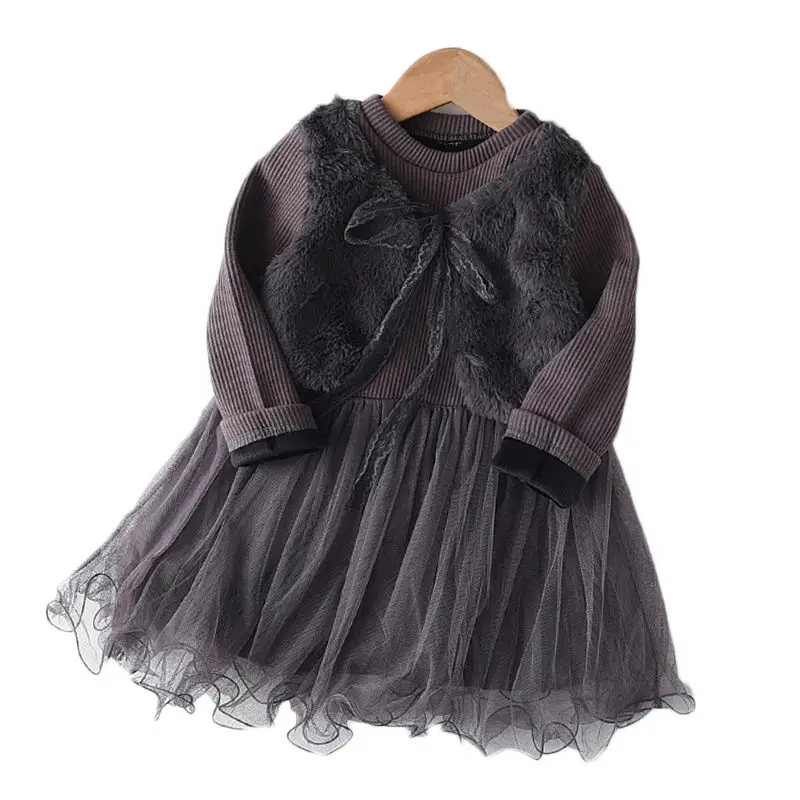 Детская одежда платья черная принцессы с длинным рукавом для маленьких девочек