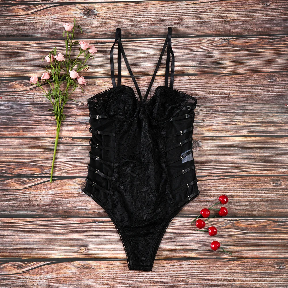 

Sexy Underwear Women Adjustment Buckle Bodysuit Lace Transparent Erotic Lingerie Exotic Costumes Apparel Catsuit Lingerie 2021
