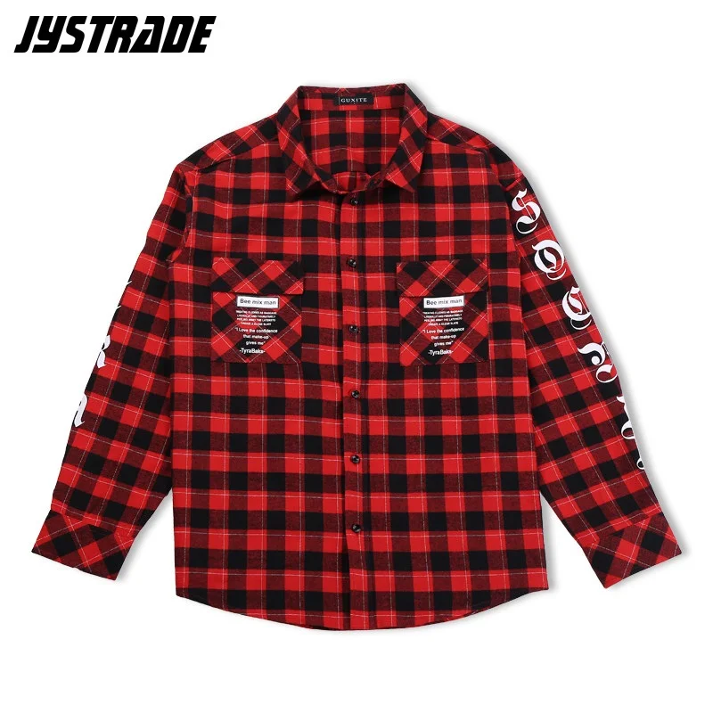 Клетчатая Мужская рубашка роскошная с длинным рукавом в клетку стиле хип хоп