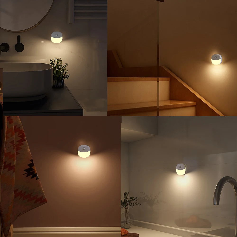 421pcs pir motion sensor light usb rechargeable led cabinet lamp for bedroom kitchen stairs wardrobe wall decor nightlights free global shipping
