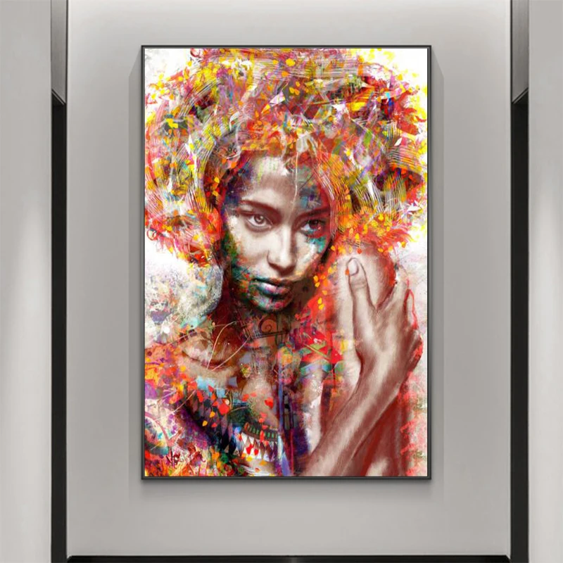 

Абстрактный граффити, художественная живопись на холсте, портрет Африканской женщины, плакат и печать, настенное искусство для гостиной, ук...