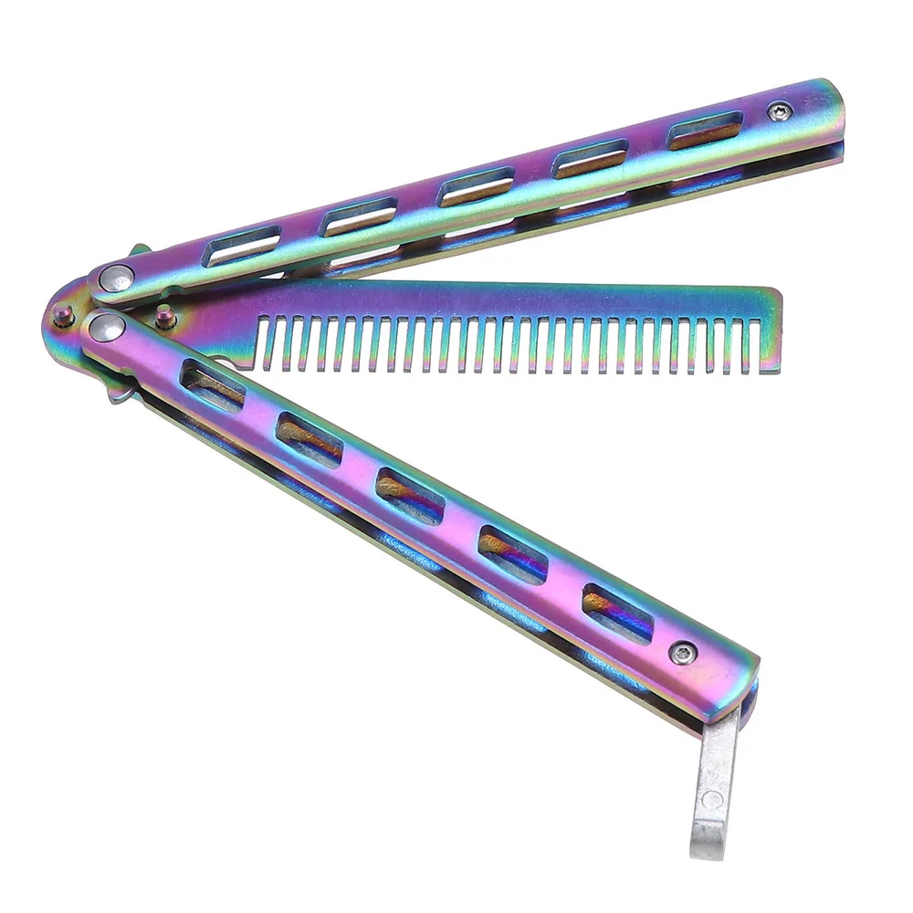 

Foldable Comb Hair Trimmer Portable Stainless Steel Practice Training Style Comb Cool (Colorful)