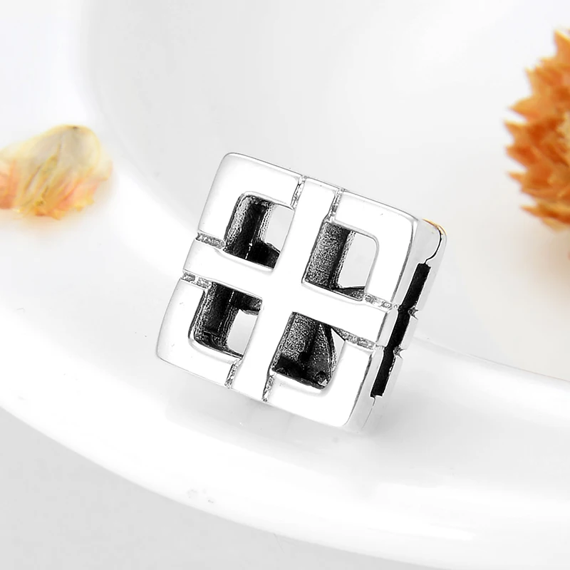 2019 Hot 925 Sterling Silver Hollow Square shape Bow Clips beads Fit Reflections Bracelet Original Charm Women Jewelry | Украшения и