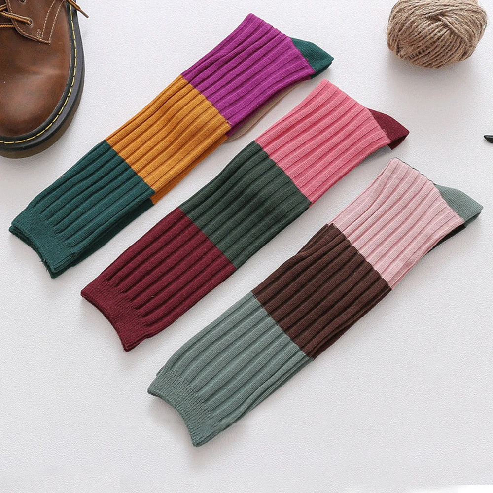 

2021 New Colorful Women Socks Fashion Design Striped Knee High Socks Girls Funny Warm Cotton Long Socks Casual Hosiery