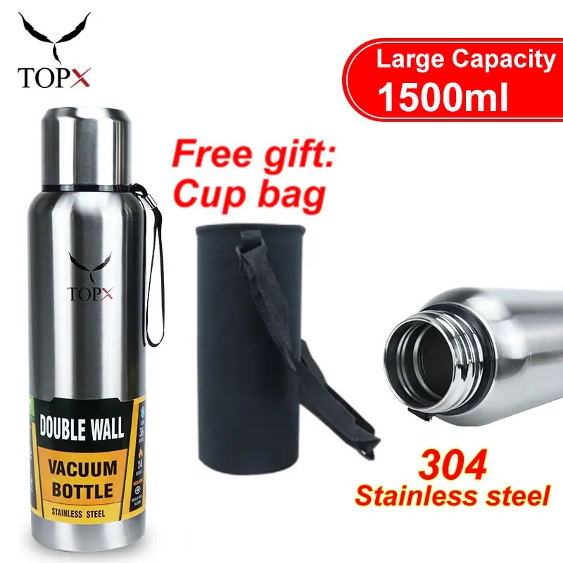 

2023 Large Capacity Stainless Steel Double ther mos Portable Vacuum Flask Insulat Sport With Rope 500/1000/1500ml Water Bottle