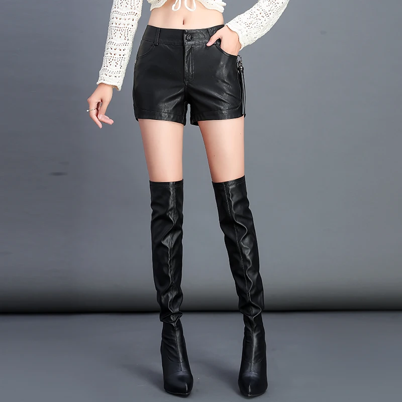 Модные женские шорты из искусственной кожи Новинка весна осень 2020 байкерские с