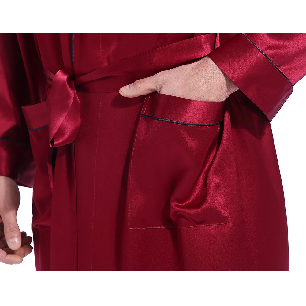 LILYSILK Silk Robe Bathrobe Sleepwear Kimono Men Night Designer Long Sleeve Belt Pockets Brand Turn Down Collar Free Shipping