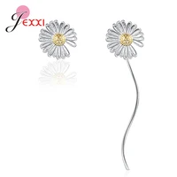 new arrival asymmetric daisy earrings for women girls hot sale 925 sterling silver exquisite flower earrings wholesale