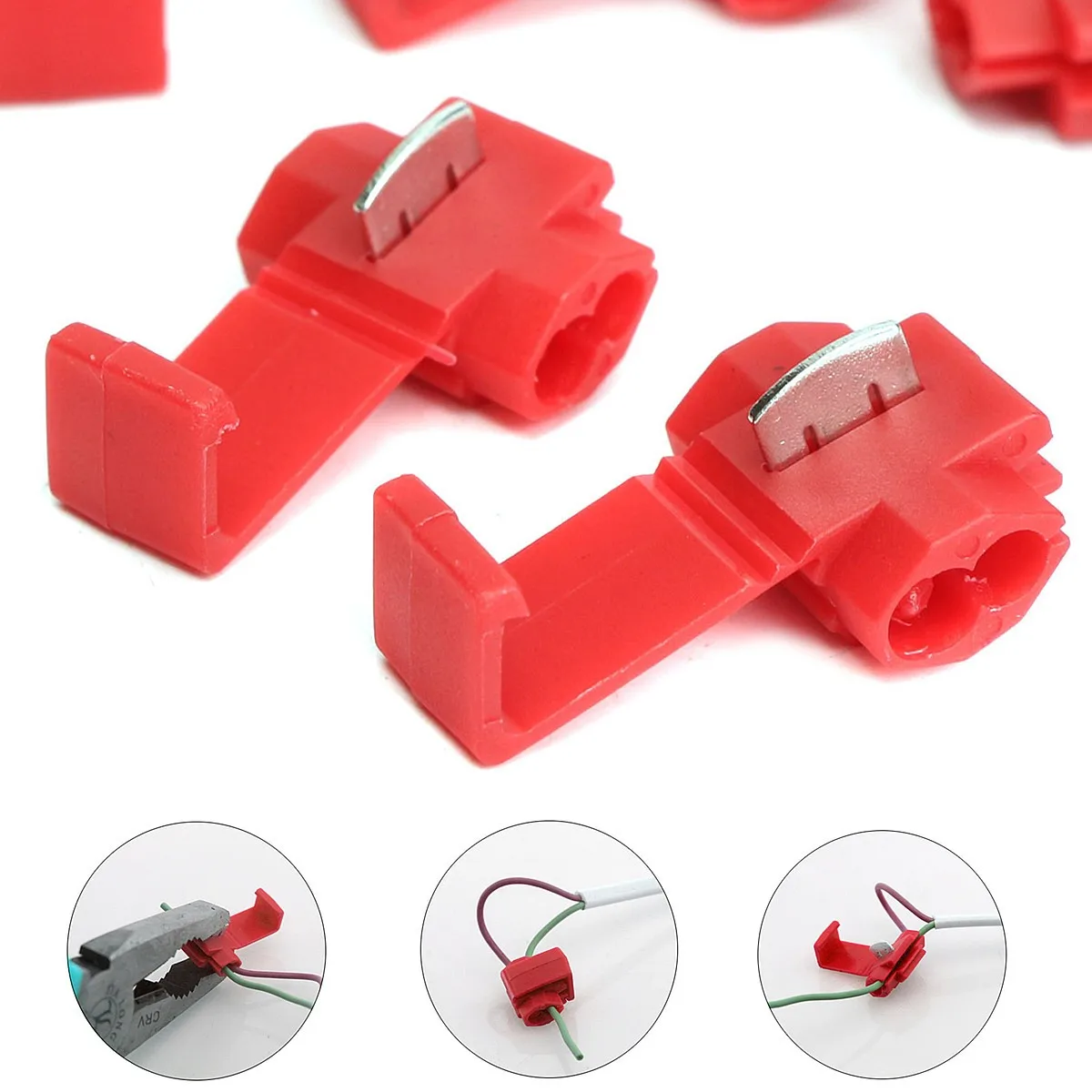 

50Pcs Lock Wire Electrical Cable Connector Red Insulated Quick Splice Terminals Crimp For Car Electrical Crimp Cable Snap Red 22