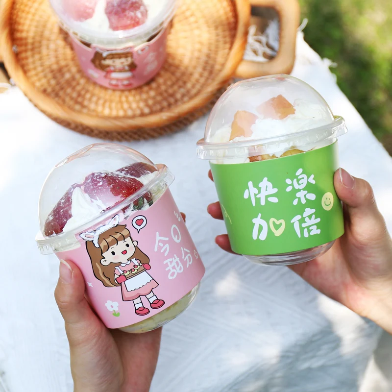 

50pcs Fat Cup Cute Cup Holder Juice Drink Coffee Milk Tea Antifreeze Hot Insulation Paper Decorated Edge Clear Plastic Cups