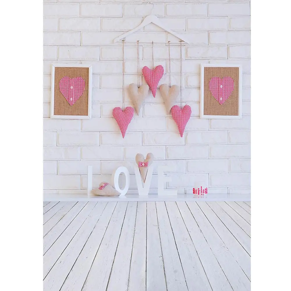 

Photography Backdrops White Brick Wall Love Heart 3D Backgrounds for Studio Photo Shoot Vinyl Cloth Party Backdrop Photocall