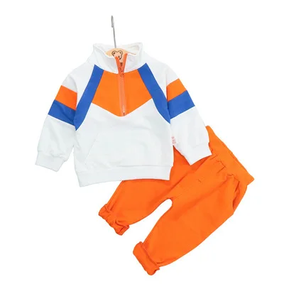 New spring autumn zipper block children's clothes baby boys girl suit kids clothing 4-year-old long-sleeved trousers sport 2pcs