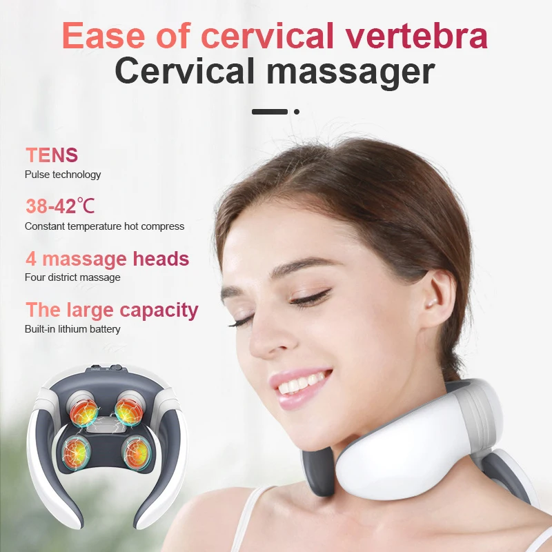 

Умный электрический массажер для шеи, с подогревом, для снятия боли, забота о здоровье, релаксации, 4 головки, для шейного отдела позвонков, ф...