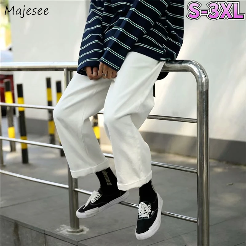 Pantalones vaqueros holgados de talla grande 3XL para hombre, Jeans blancos Harajuku rectos de calle alta, pantalones de pierna ancha, prendas de vestir de estilo coreano